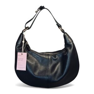 Quince Women’s NWT Black Pebbled Italian Leather Croissant Hobo Shoulder Bag